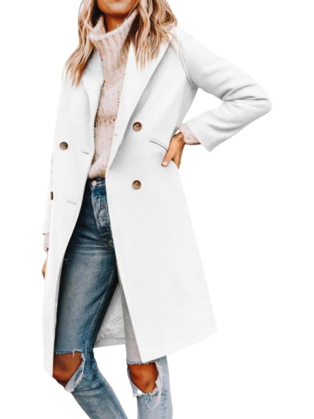 Chic Women's Notched Lapel Double Breasted Pea Coat - Stylish Mid-Length
